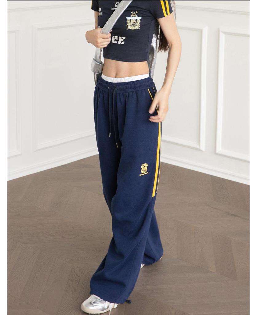 Темно-синие женские широкие спортивные штаны: Повседневные джазовые брюки для уличных танцев на весну/лето