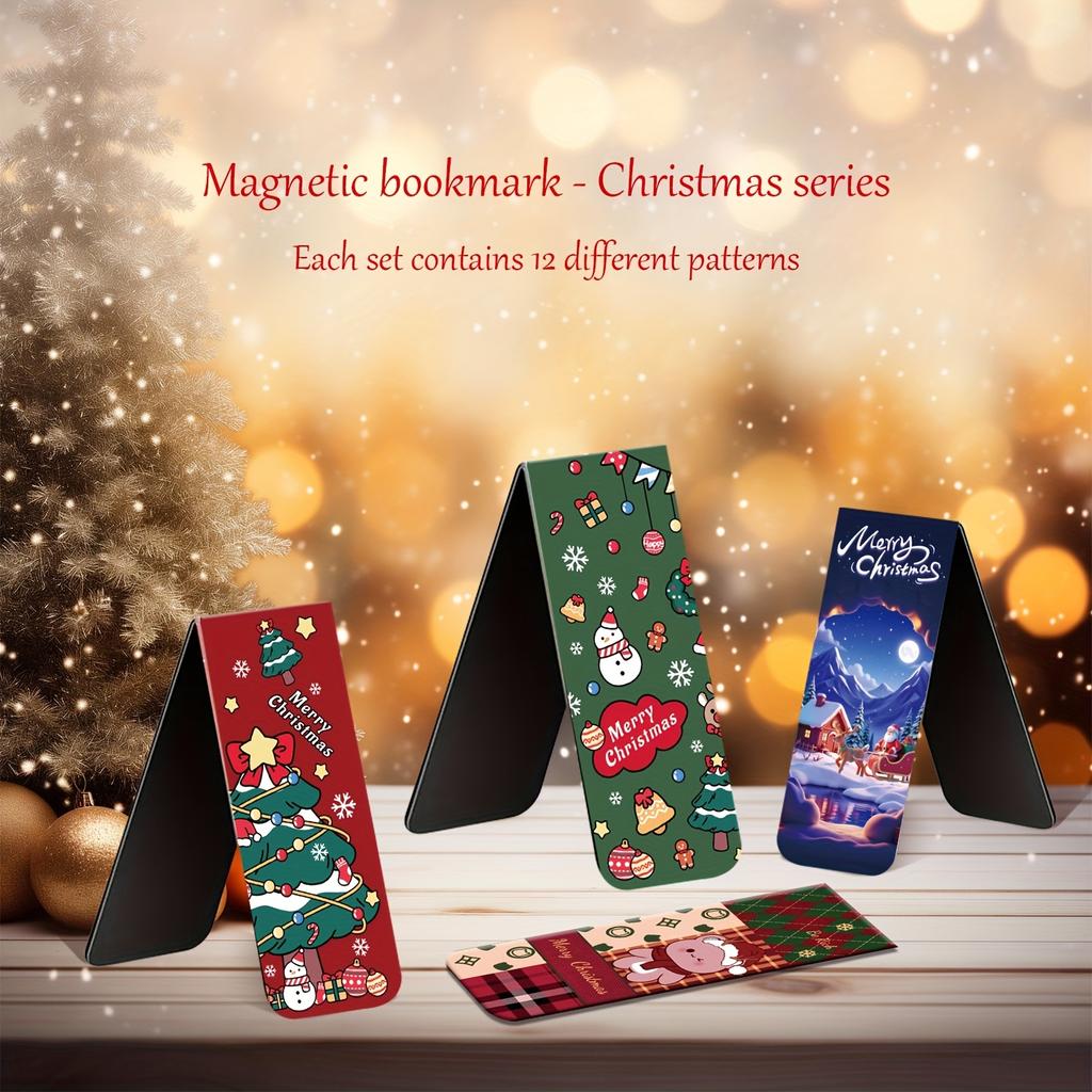 12 шт. Магнитные закладки с рождественскими дизайнами - Праздничные темы, Идеально подходят для читателей, студентов и учителей, 5,99x2,01 см
