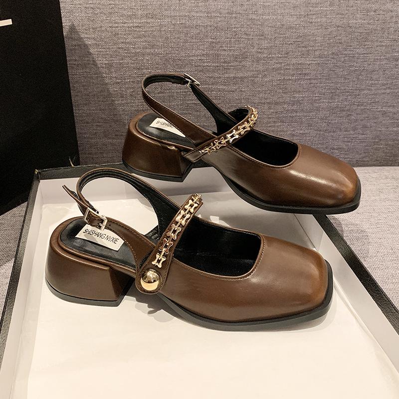 Французские черные босоножки-мешки на высоком каблуке, женская обувь 2025 года, новые весенне-летние туфли Мэри Джейн на толстом каблуке, вечерние туфли