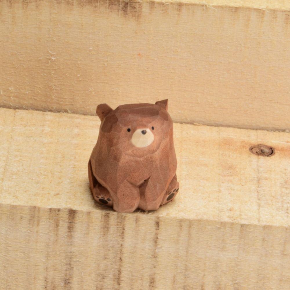 Cute Wooden Bear Figurines Solid Wood Mini Bear Statue Creative Polar Bear Ornament  Car