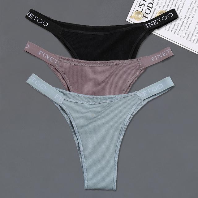 FINETOO Хлопковые трусики, 3 шт./компл., нижнее белье бикини с низкой посадкой, женские трусы с поясом и надписью, женские удобные трусы, женские трусики