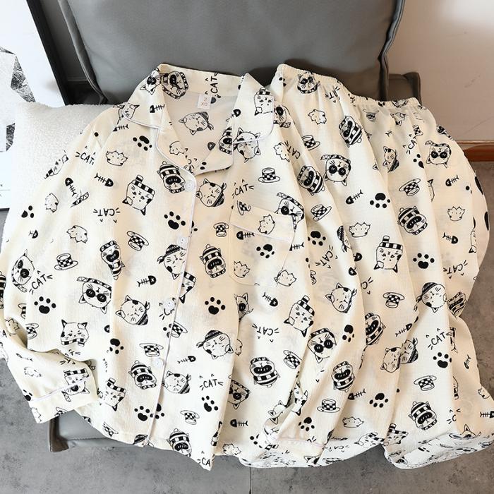 Женский пижамный комплект с рисунком медведя из мультфильма, осенняя пижама для женщин в стиле Харадзюку, повседневная домашняя одежда, одежда для сна