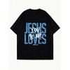 Oversized T Shirt Black Jesus Loves You And Me Bible Verse Print Casual Loose Fit Top For Women Daily Wear Church Outfit