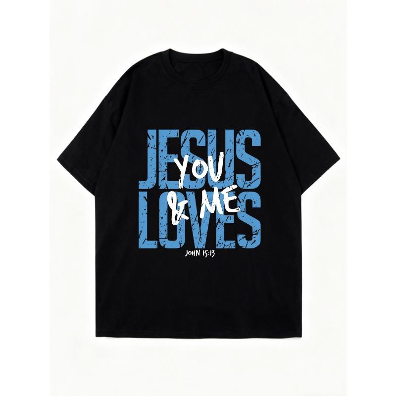 Oversized T Shirt Black Jesus Loves You And Me Bible Verse Print Casual Loose Fit Top For Women Daily Wear Church Outfit