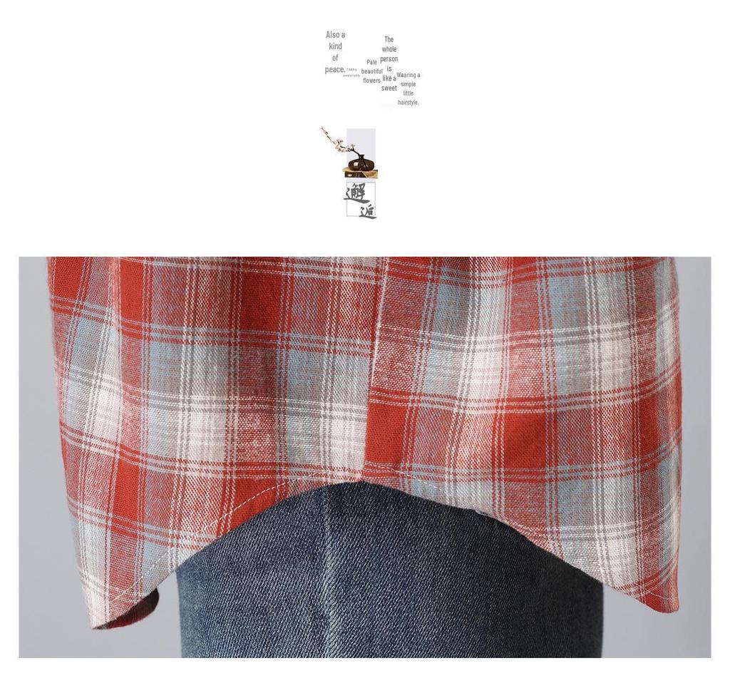 Женская рубашка с длинным рукавом из чистого хлопка в клетку - Осенняя блузка для мамы 2024 года, идеально подходит для весны и осени.