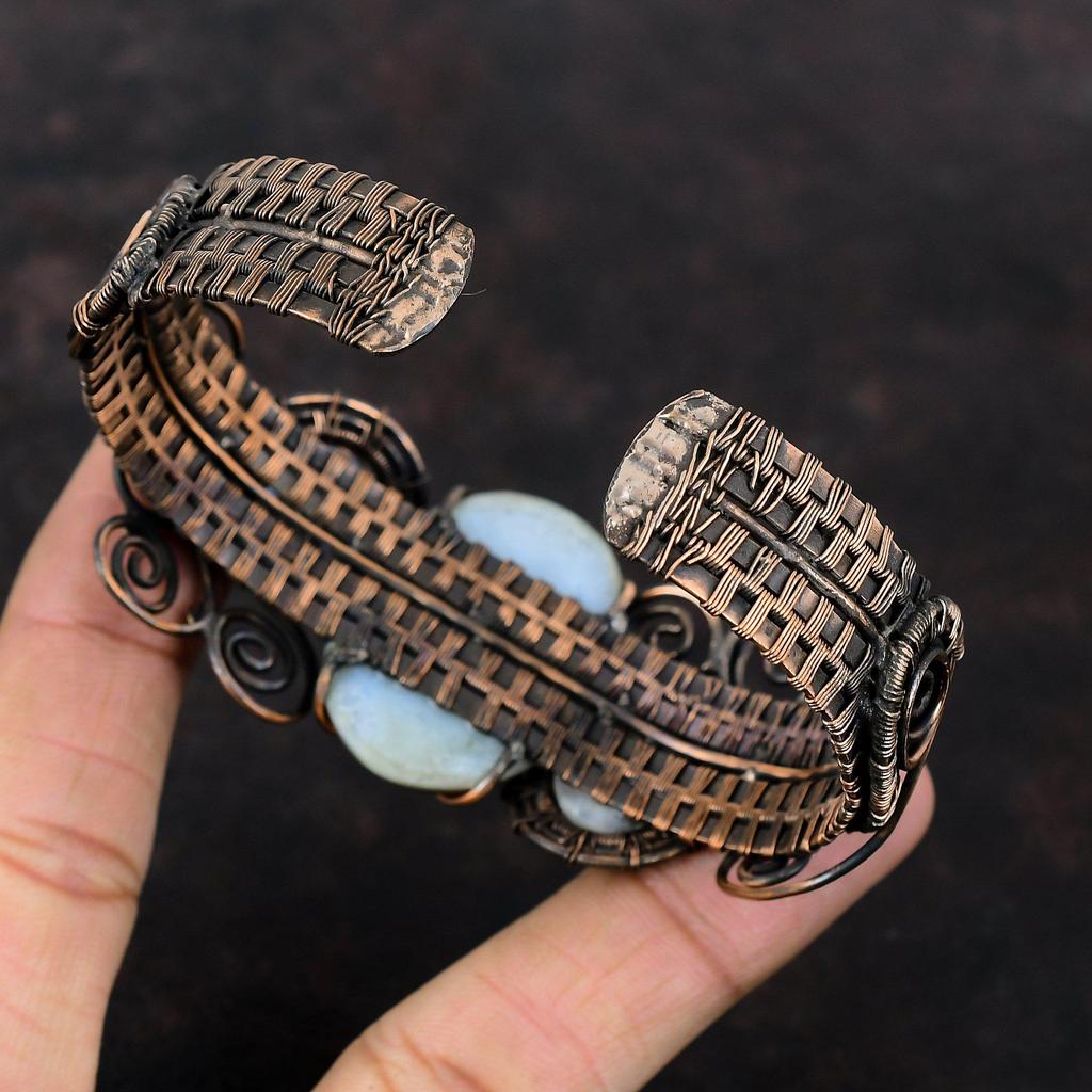 Титановый браслет-друзи, браслет-манжета из медной проволоки, браслет-манжета с радужным лунным камнем, драгоценный камень, медные украшения, регулируемый браслет ручной работы для подарков