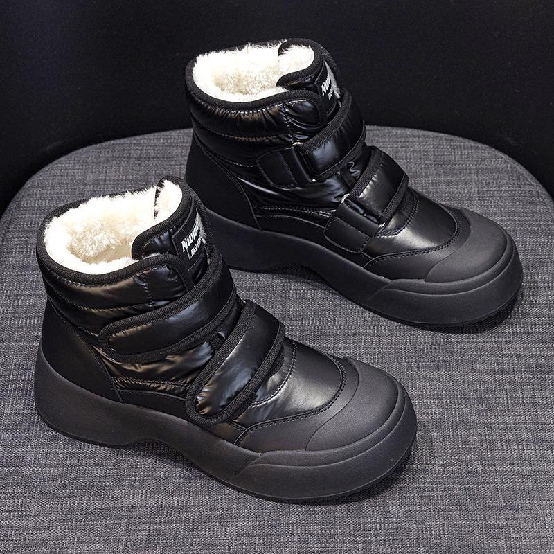Зимние ботинки из кожи и хлопка с толстой подошвой