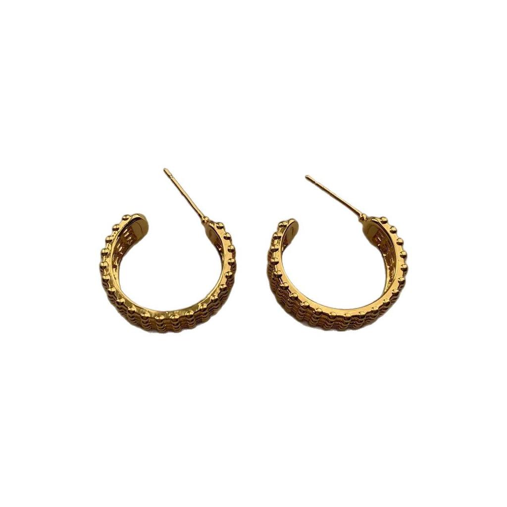 Semicircular Silhouette Simple Earrings Earrings Granular Three-Dimensional Texture Retro Light Luxury Three-Dimensional Personality Unique