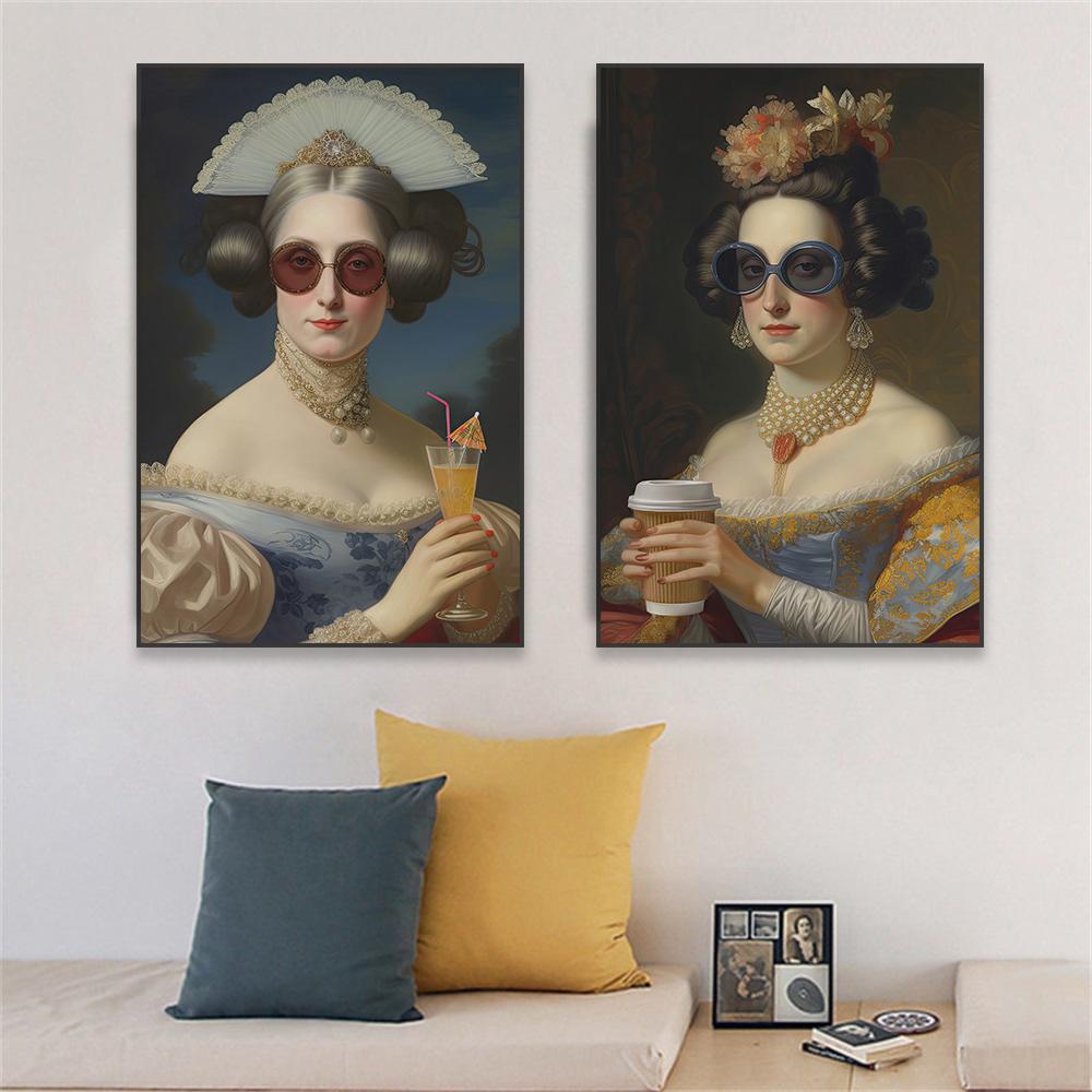 Rococo Art Poster Baroque Classical Oil Painting Print Portrait Altered Art Canvas Painting Retro Gallery Rococo Kitchen Decor