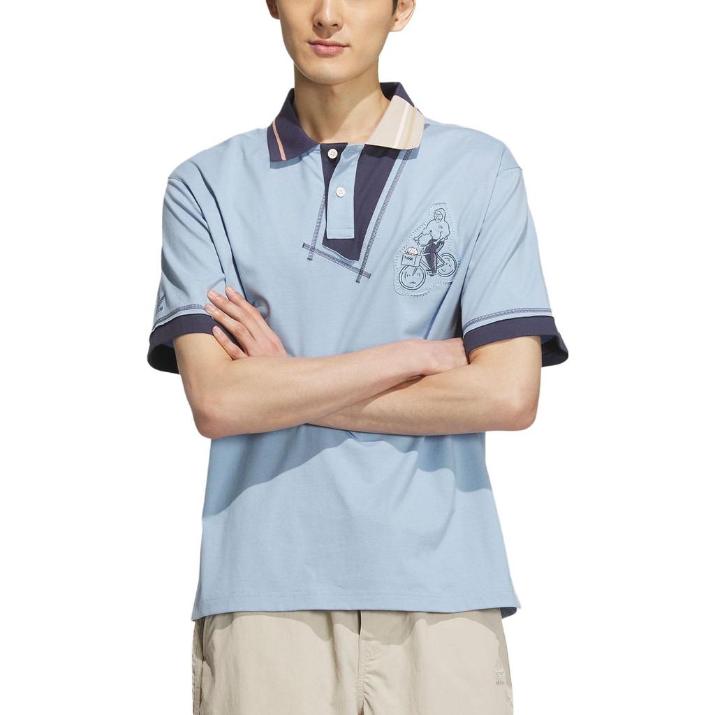 Adidas Originals Trefoil X Yu Nagaba SS23 Hand-Drawn Embroidery Buttoned Polo Shirt Unisex Tops Sky-Blue IS0637