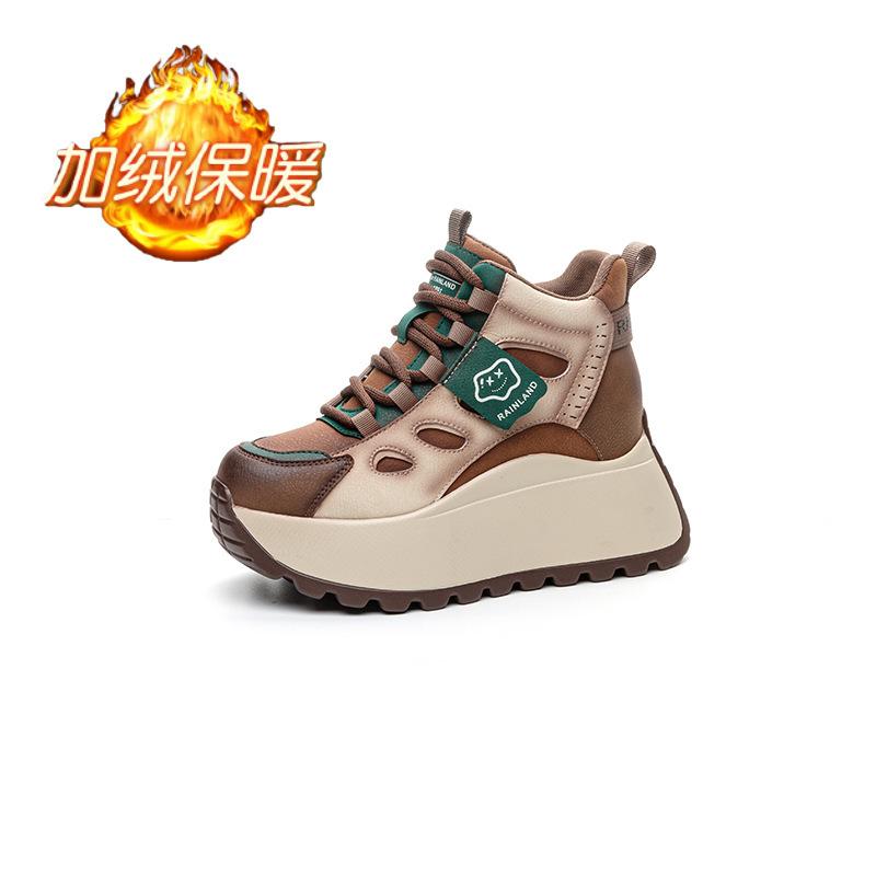 Папины кроссовки мягкая кожа осень новые высокие повседневные модные универсальные спортивные туфли женские туфли увеличивают рост