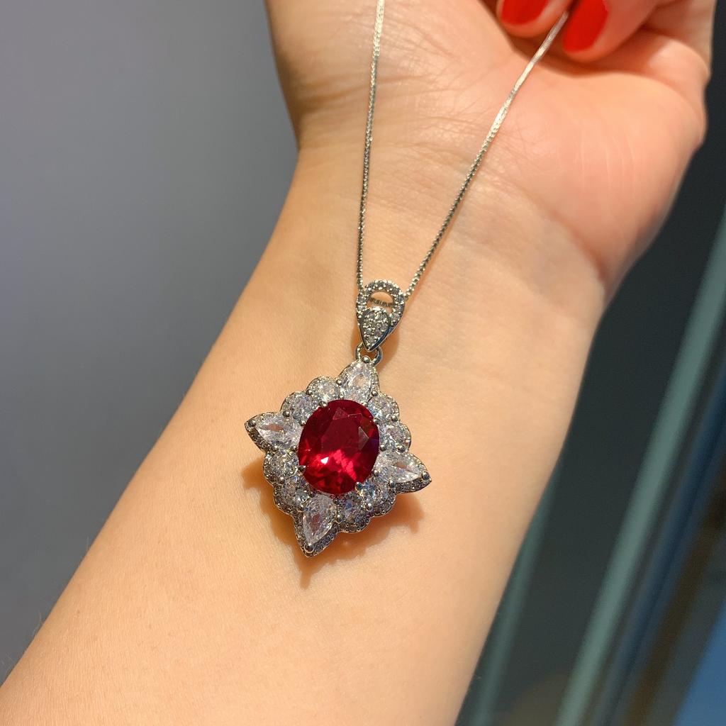 Jewelry Popular Simulation Red Glass Pendant Necklace Main Stone 10 * 12 Ring 8 * 10 Set