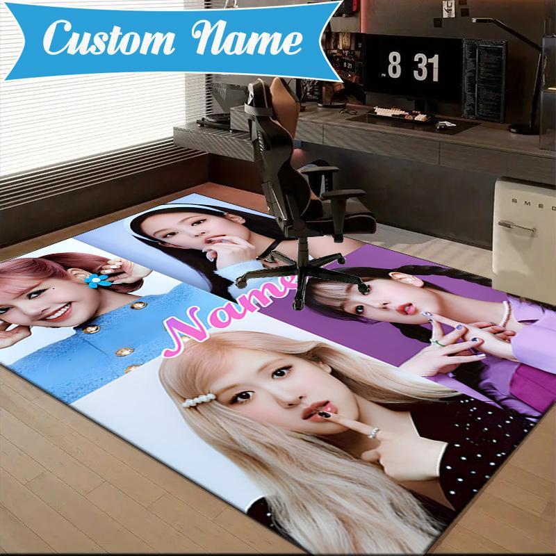 Custom Name Kpop Group Fashion Rug for Living Room, Game Rooms, Office, Bedroom, Floor Mat Playful Design, fan gifts Christmas decor
