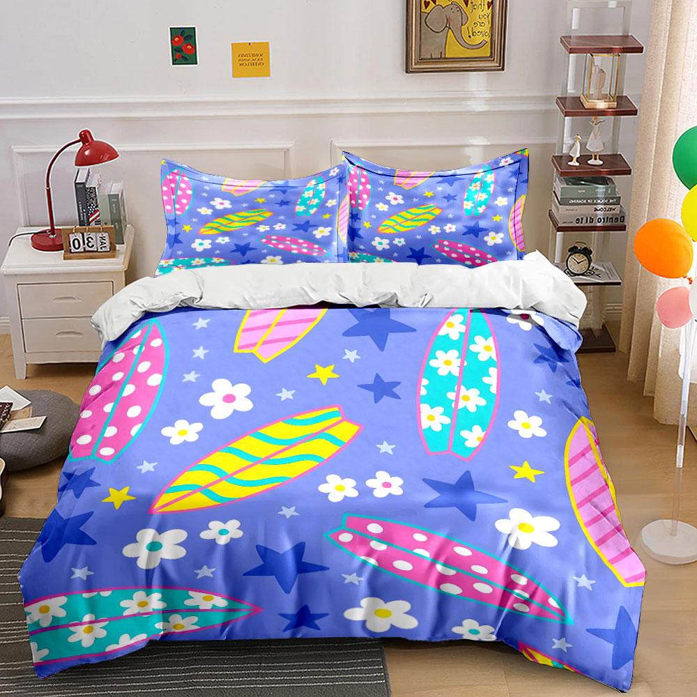 Surfboard Pattern Bedding Set Decoration Bedding Set with 1 Duvet Cover 2 Pillowcases Single Double King Queen, Gift