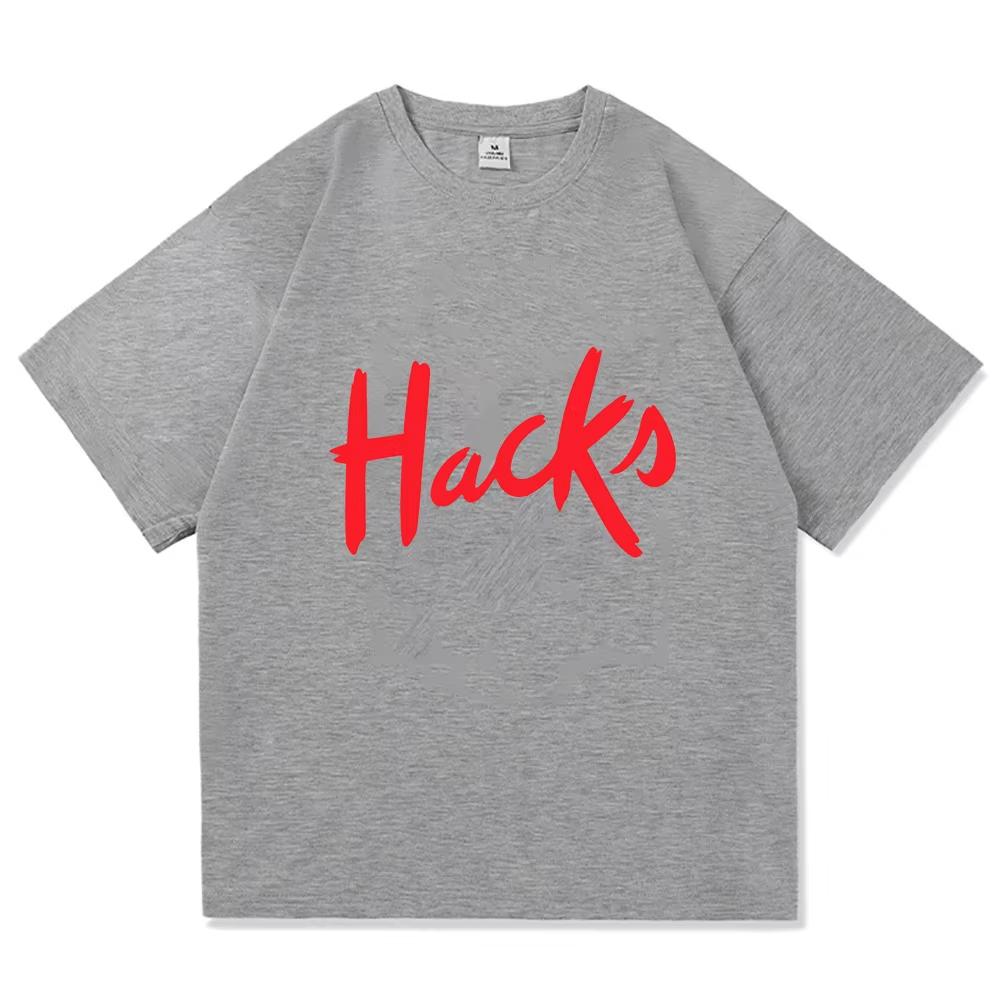 Футболка с логотипом Hacks Графический мерч Короткий рукав Хлопок Летние Однотонные футболки Повседневный Свободный Унисекс Уличная мода Женские футболки