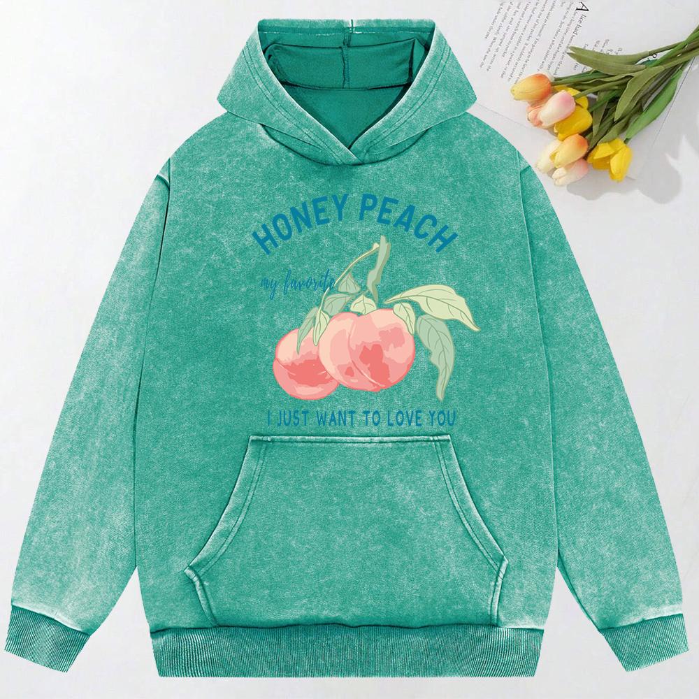 Honey Peach I Just Want To Love You Illustration Print Snow Wash Hoodie Female Streetwear Fashion Hoodie Cotton Hoody