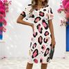 Women Plus Size Round Neck Short Sleeve Camo Printed Fitted Midi Dress