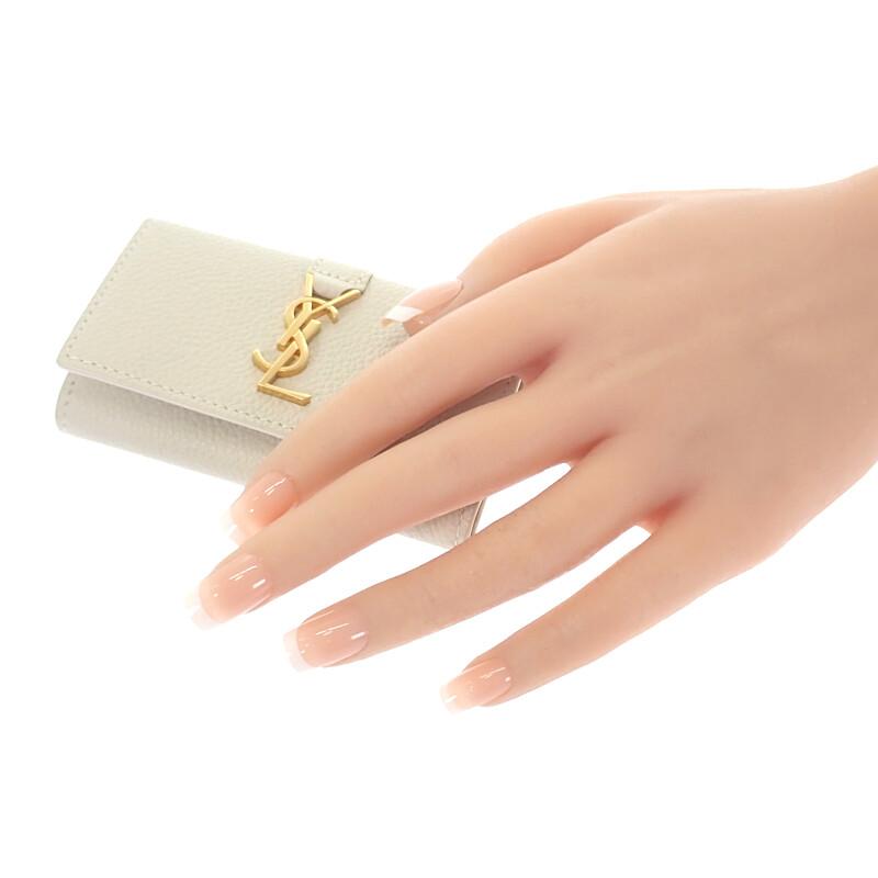 Saint Laurent 693749 B680J 9207 Key Holder  Ivory Calfskin/metal Women