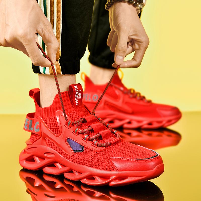 Men's Breathable Mesh Sports Shoes Lightweight Red Sports Training Shoes Outdoor Plus Size Casual and Fashionable Running Shoes