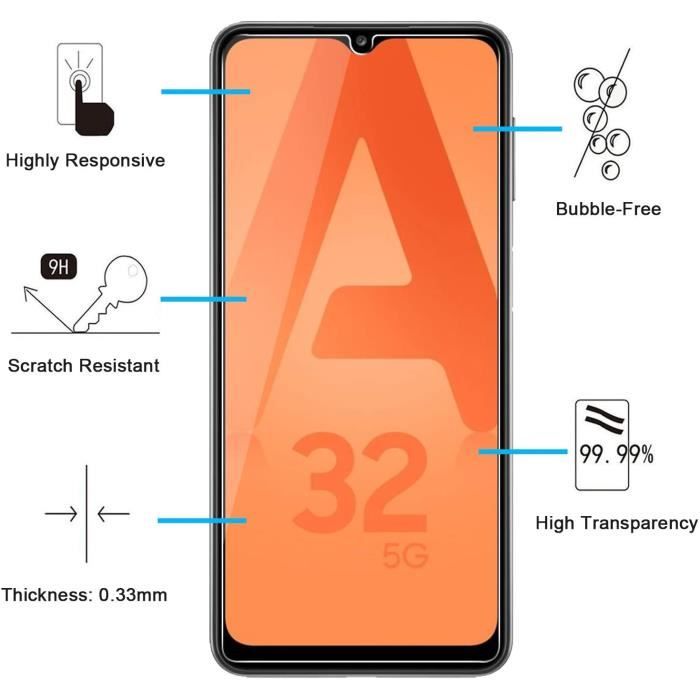 Screen Protector Film - VSHOP - Samsung Galaxy A32 5G - Tempered Glass - Scratch Resistant - Transparent