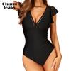 Charmleaks сексуальный глубокий v-образный вырез однотонный цельный купальник с открытой спиной для женщин купальный костюм с короткими рукавами Monkini