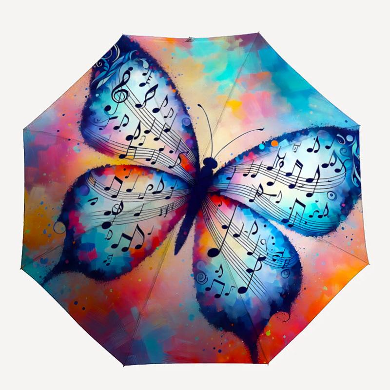 1pc Music Butterfly Automatic Folding Umbrella - Compact 8-Rib Design, Durable Plastic & Iron, Lightweight for Outdoor Daily Use111