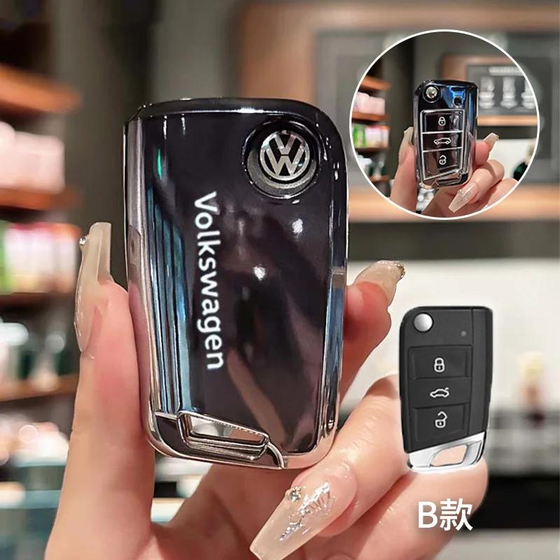 Valve Stems Caps For VOLKSWAGEN VW High-end Car Remote Key Case Cover Gradient Color TPU Fold Keyless Bag For VW Volkswagen Polo