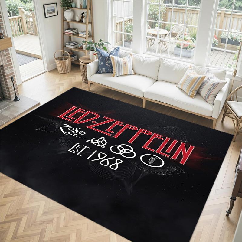 Led Zeppelin Design Crystal Velvet Carpet Cozy Non?Slip Printed Rug For Bedroom Living Room Entrance