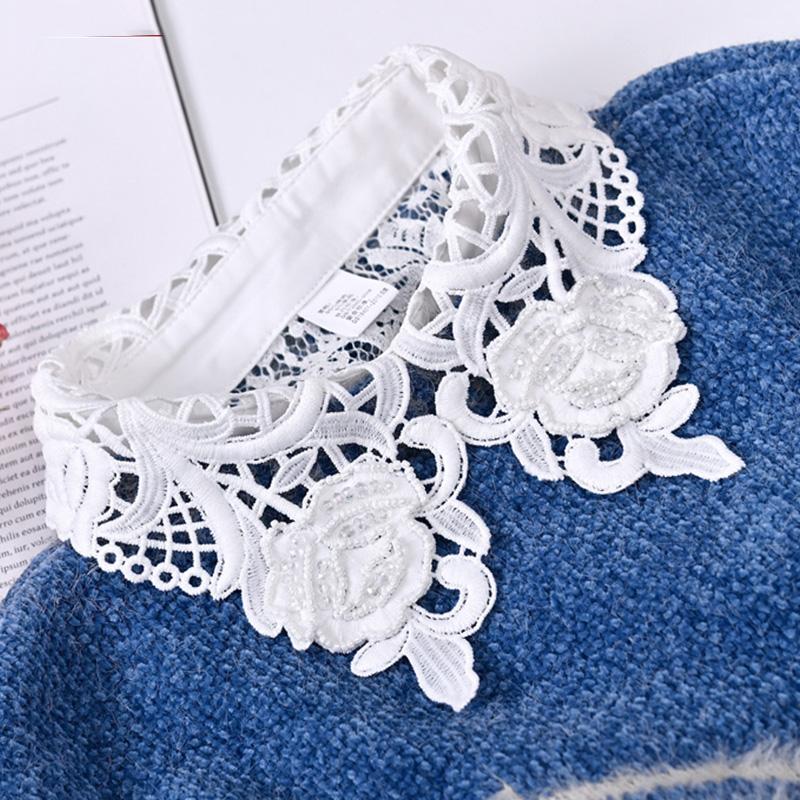 Elegant Lace Collars For Women Shirt Fake False Collar With Beads White Detachable Collar For Women Half Shirt Col Nep Kraagie