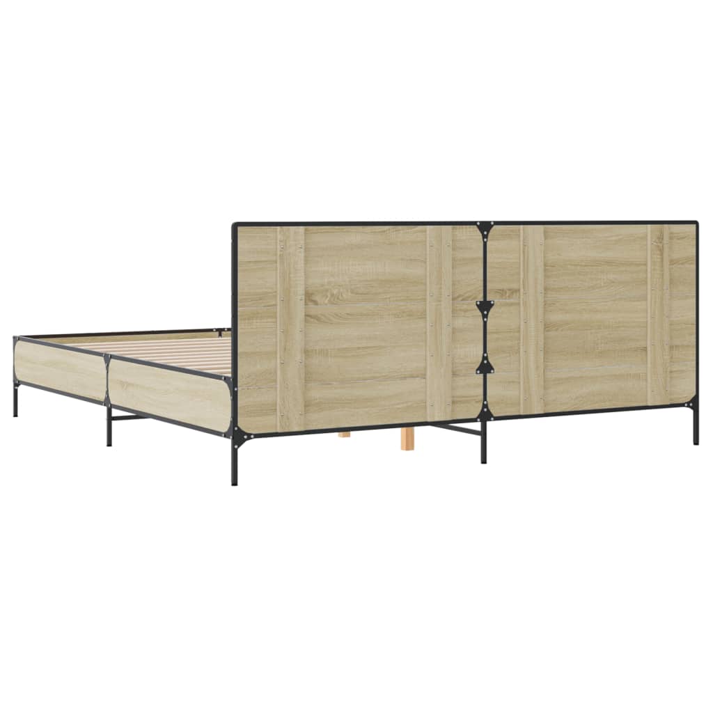 Bed Frame in Sonoma Oak Finish 180 x 200 cm Made of Engineered Wood and Metal