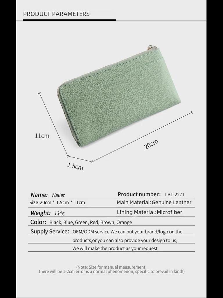 Women's Genuine Leather RFID Wallet with Multi-Card Slots & Zippered Coin Purse