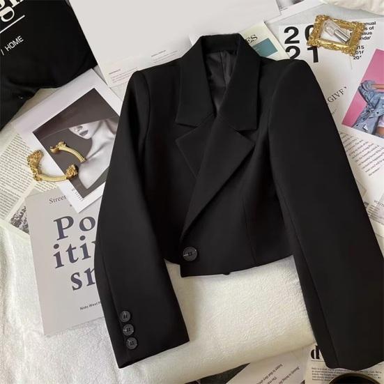 Женский костюм Пальто Формальный деловой стиль с отложным воротником и пуговицами Декор Slim Fit Короткий однотонный кардиган с длинными рукавами Застежка на одну пуговицу OL