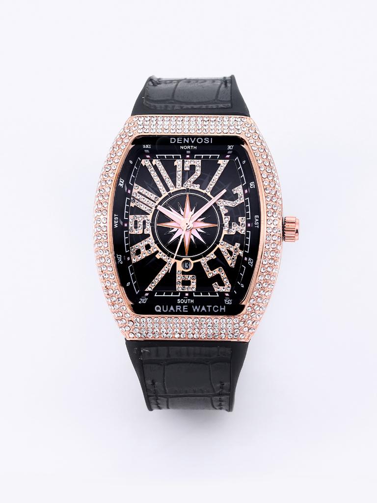 Luxury Diamond wristwatch for women Fasion and elegant quartz watch with silicone watchstrap Waterproof luminous Tonneau watch
