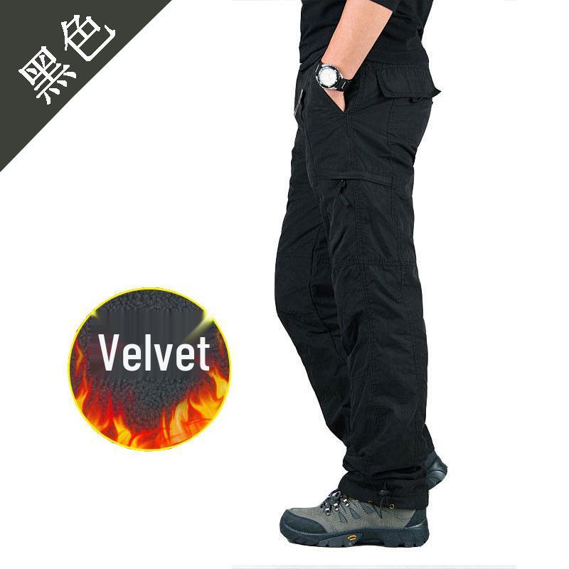Men's Winter Fleece-Lined Cargo Pants - Warm, Casual, Elastic Waist, Plus Size, Trendy Style
