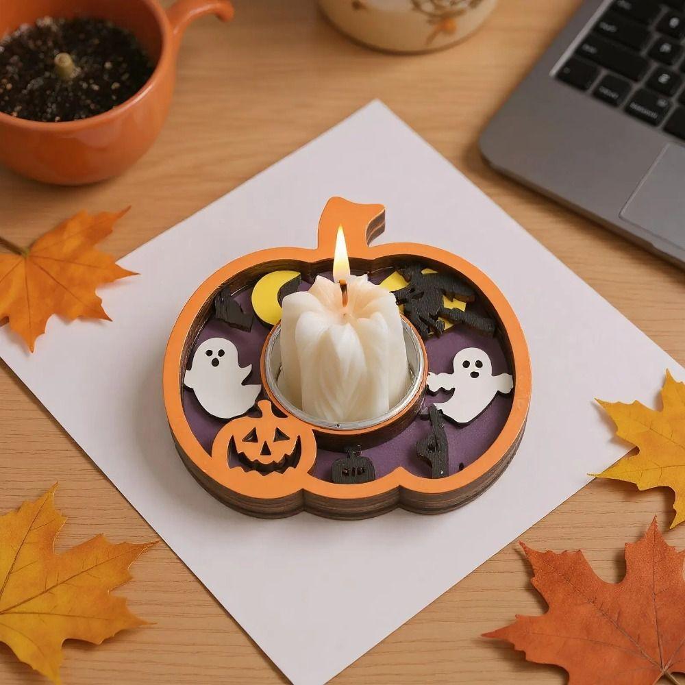 Multi-layered Halloween Candle Holder Romantic Wooden Candle Stands Ghost Festival