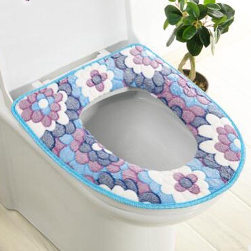 Flower Warm Toilet Cover Seat Lid Top Cover Pad Bathroom Warmer Toilet Seat Bowl Soft Washable Toilet Seat Cover