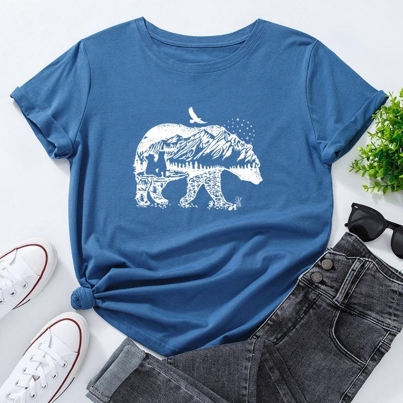 Summer Women's Printed Polar Bear Pure Cotton Loose Round Neck Short Sleeved T-Shirts Women’s