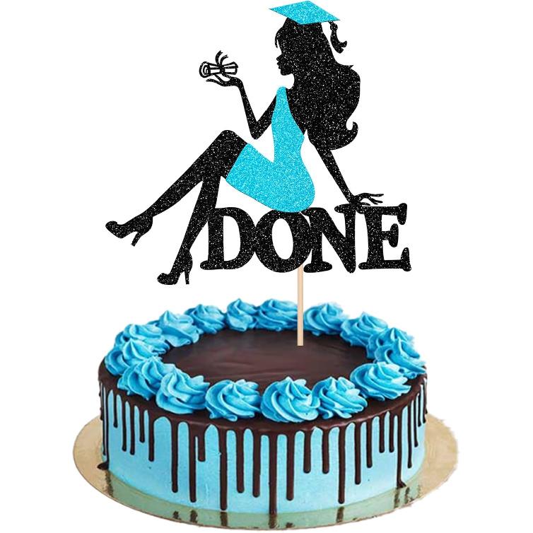 1 PCS High Heel Girl Graduation Cake Topper Black Pink Glitter Done Diploma Class of 2025 Congrats Grad Cap Cake Pick for 2025 Senior High School