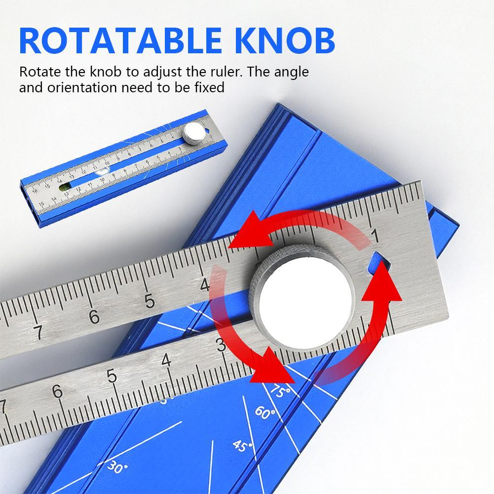 Multi-Angle Woodworking Marking Ruler 6-in-1 Foldable Alloy Depth Gauge With Bubble Level 15°-90° Adjustable Square Layout Tool