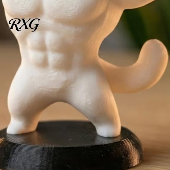 Novelty Gift for Cat Lovers 3D Printed Muscle Figurine, Funny Strong Animal Desk Ornament Home Office, Creative Sculpture with Base, Unique