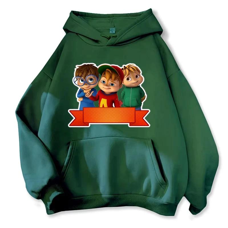 Мультяшное худи Элвин и бурундуки Зеленая Красная Темно-синяя Футболка Camisa S/P Промо к фильму Анимация Толстовки с длинным рукавом