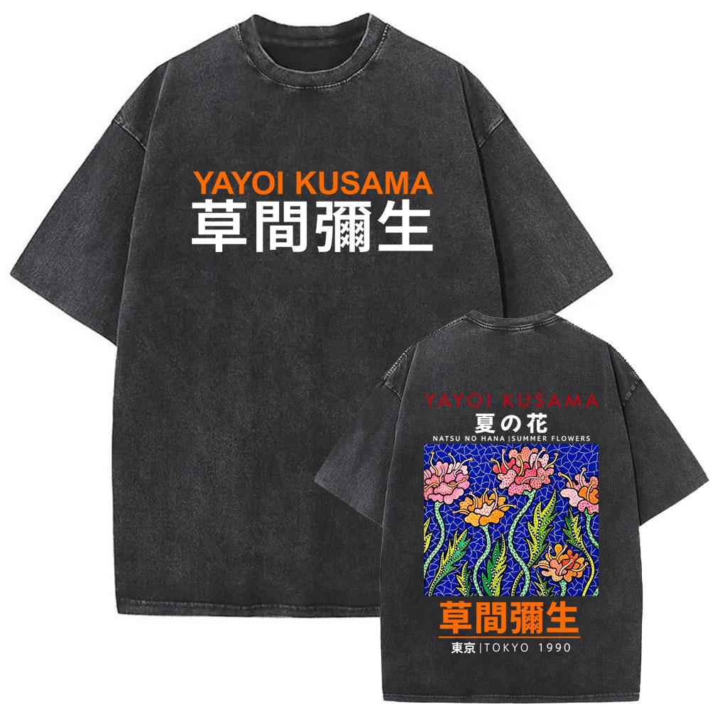 Japanese Artist Yayoi Kusama Art Show Vintage Washed T Shirt Men Women Fashion Cotton Oversized T-sh1359