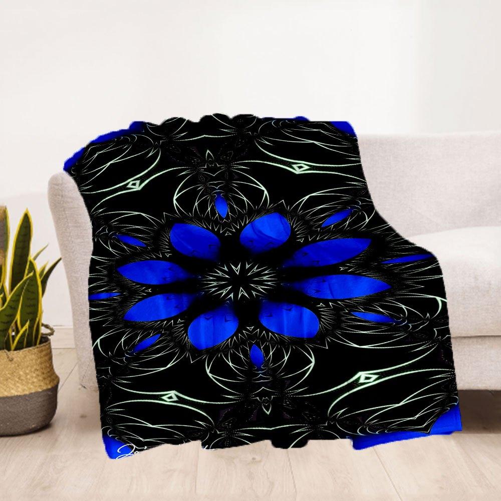 "Blue Mandala Abstract Art Print - Wall Decor Poster"Blanket Flannel Throw Blanket for Sofa, Bed, Travel, Camping, Office, Couch, Chair, And