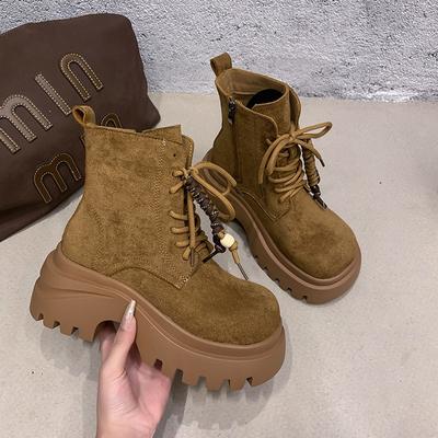 Женские ботинки Мартин на толстой подошве, новые осенние ретро короткие одинарные ботинки, увеличивающие рост, повседневные универсальные ботинки