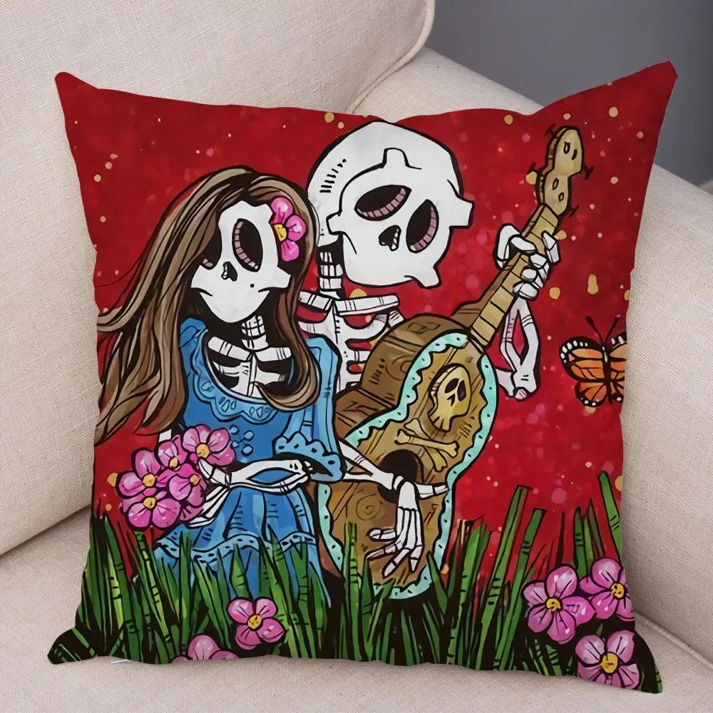 Милая мультяшная наволочка с красочным черепом, на подушку, для автомобиля, дивана, домашнего декора