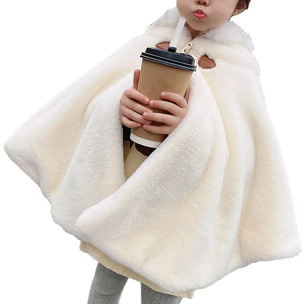 Накидки для маленьких девочек, шаль из искусственного меха, зимняя детская одежда принцессы для свадебной вечеринки, накидка с капюшоном, верхняя одежда, теплая куртка, пальто