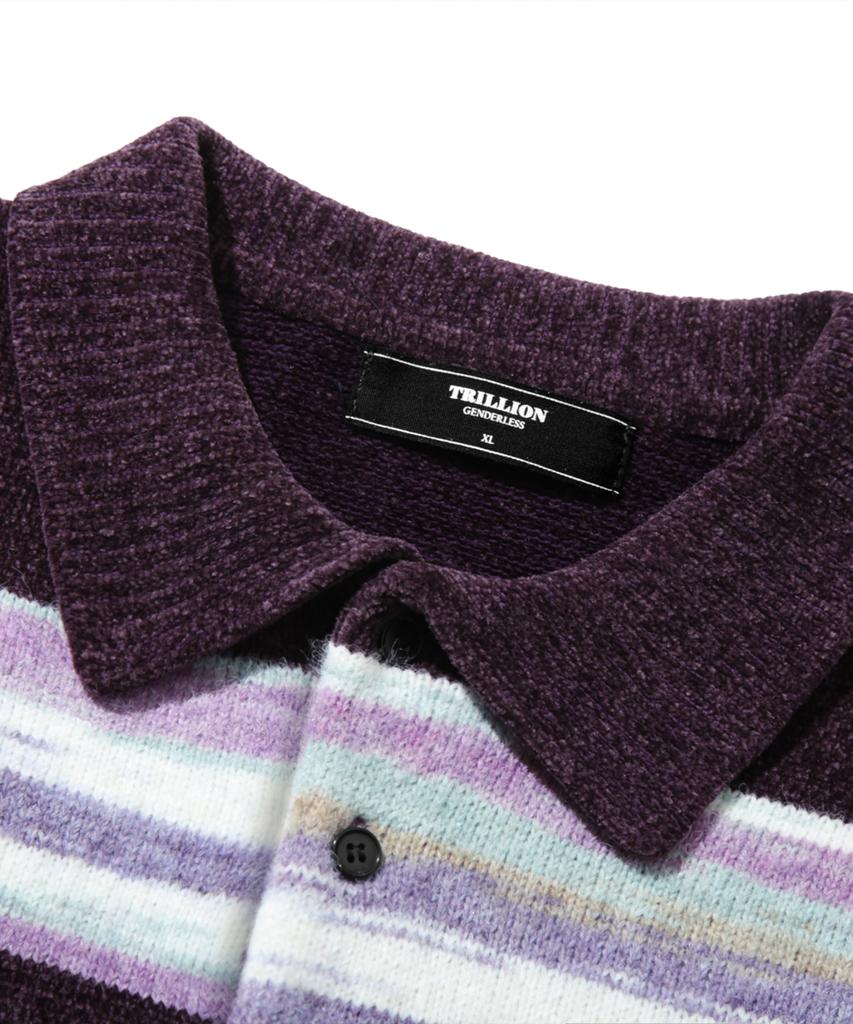 TRILLION Gradient Stripe Velvet Collar Knit_Purple