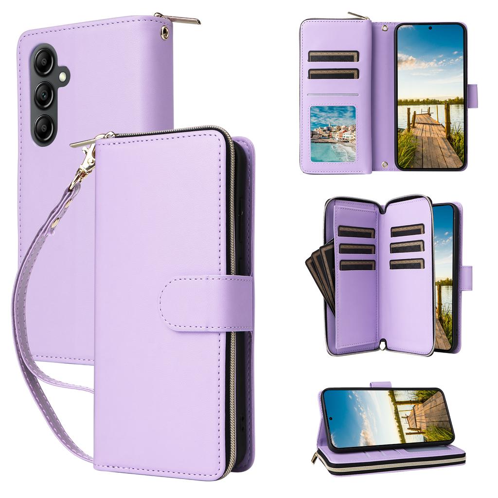For Samsung Galaxy A17 5G Case 9 Card Slots Zipper Pocket PU Leather Phone Cover with Wrist Strap