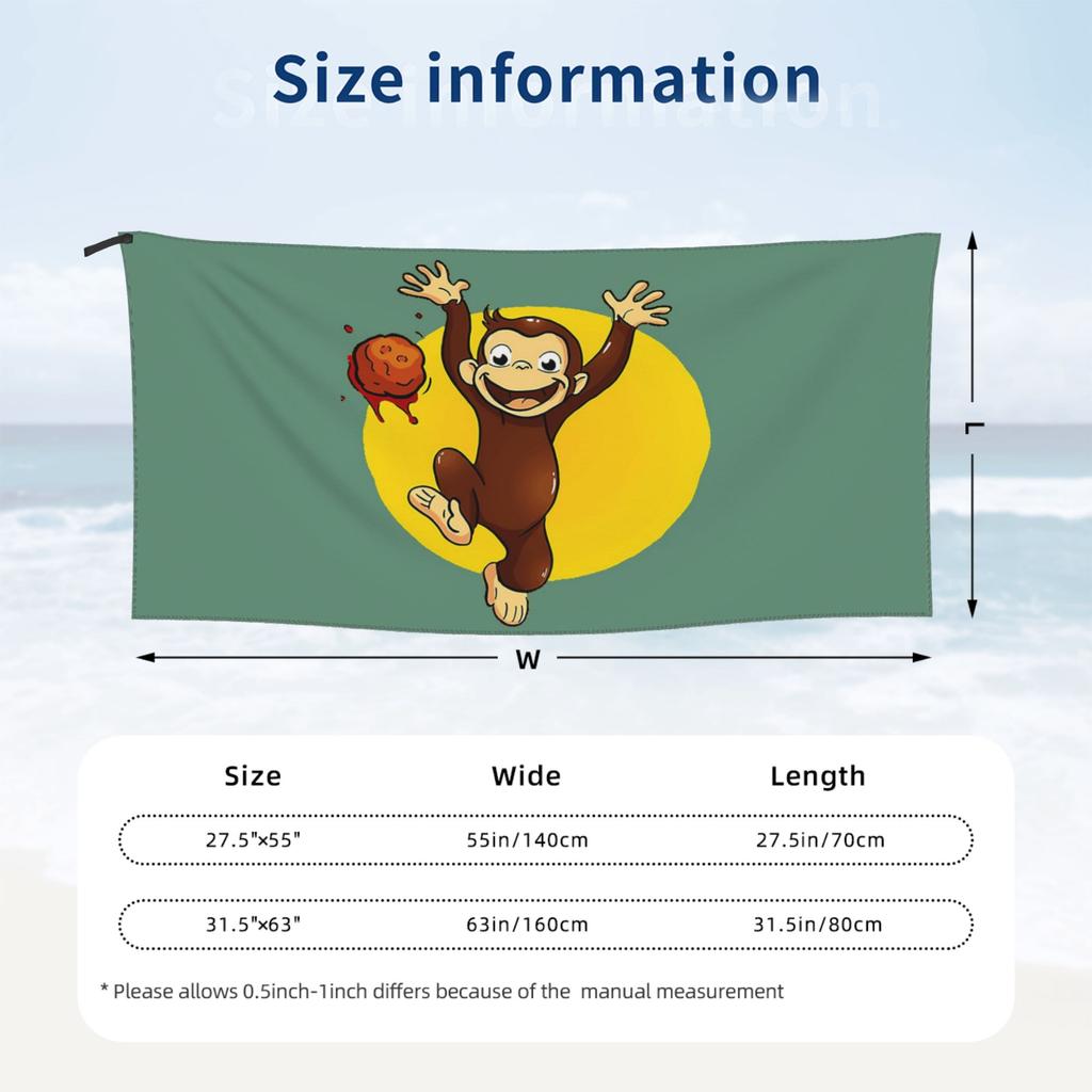 curious george monkey happynes Beach Towel Soft Microfiber Quick Dry Absorbent Quick Towels For Bath