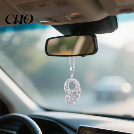 Personalized Car Accessory Bling Rear View Mirror Accessories Rhinestone Numbers Interior Decoration Hanging Ornament 0-10 Automotive Pendant